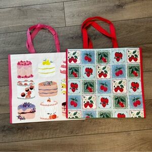 Homegoods TJMaxx Marshalls Viral Berries & Cake Print Tote Bags (Set of 2) NWOT
